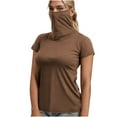 thumbnail image 2 of Clearance under 10!Sevevn Women's Summer Casual Solid Color Short Sleeve Solid Color Face Mask For Sun Protection Lightweight Tops Deal of the Week Coffee M, 2 of 7