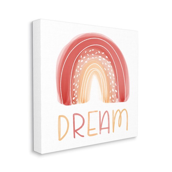 Orange Red Dream Rainbow Whimsical Lines Abstract Dots Typography Gallery-Wrapped Canvas Print Wall Art, 17x17