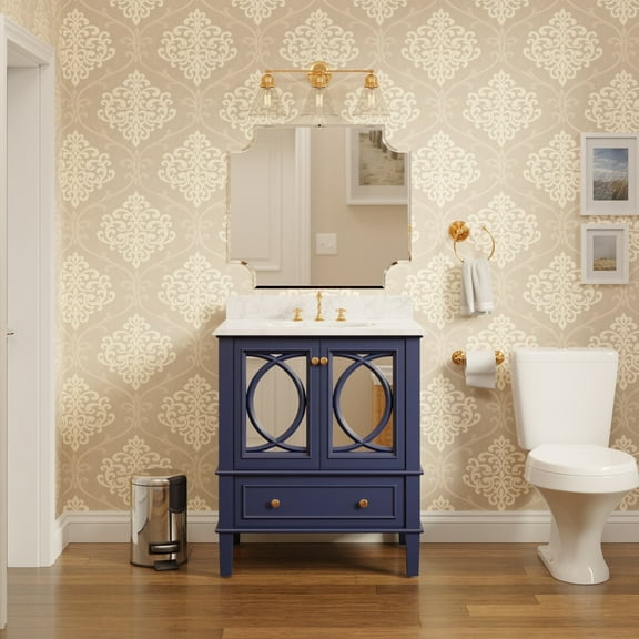 Olivia 30" Bathroom Vanity with Royal Blue Cabinet and Carrara Marble Top