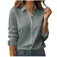 thumbnail image 1 of cfhntfmh Womens Button down Shirts Solid Color Dress Shirt Long Sleeve Collared Office Work Blouses Tops Fall Outfits for Women, 1 of 5