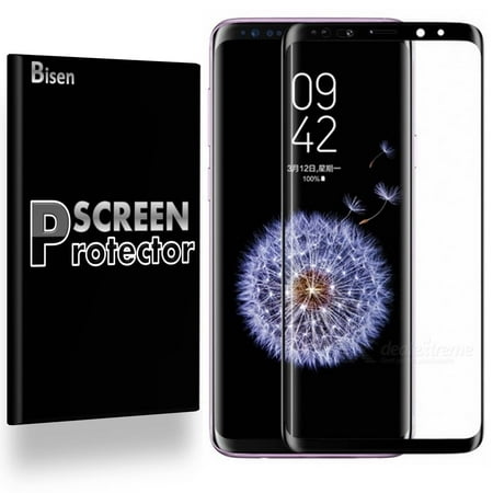 Samsung Galaxy S9 Plus / S9+ [3-PACK BISEN] 3D Curved Full Cover Screen Protector [Case Friendly], Edge-To-Edge Protect [Black]