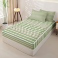 thumbnail image 3 of Castle Fairy Boho Horizontal Stripe Zipper Full Size Comforter Sets with Fitted Sheet and 2 Pillowcases,Bohemian Thin Line Zipper Bedding Set,Sage Pink White,Reversible, 3 of 5