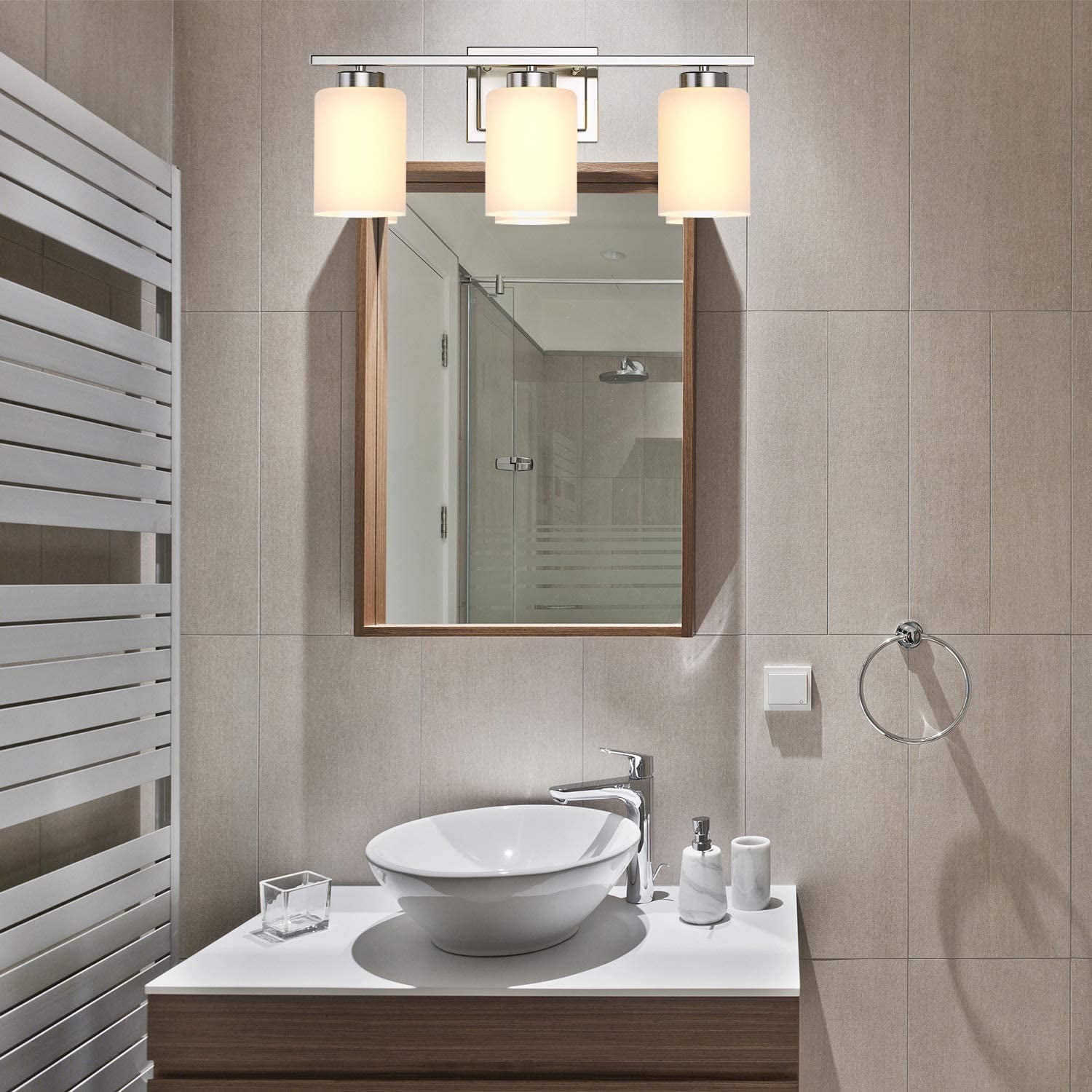 3-Light Bathroom Vanity Light Fixture Over Mirror, E26 Sconces, Brushed Nickel, Frosted Glass(Bulbs not Included)