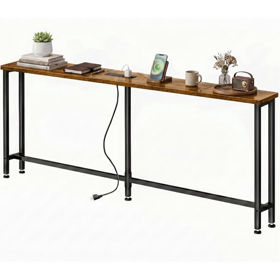 78" Narrow Sofa Table with Outlet (2 AC Outlets & 2 USB Ports), Behind Couch Table with Charging Station, Long Skinny Console Table for Living Room, Entryway and Hallway (Rustic Brown)