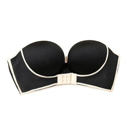 

fanshao Strapless Bra Gathered Stretchy Women Wire Free Push Up Front Buckle Brassiere for Daily Wear
