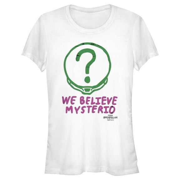 Junior's Marvel Spider-Man: No Way Home We Believe Mysterio Pink and Green  Graphic Tee White X Large