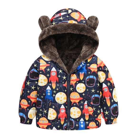 Shadoumai Back To School Clothes For Girls Girls Winter Coat Jacket With Hood Windproof Warm Thick Toddler Outwear Cute Cartoon Prints Zipper Closure