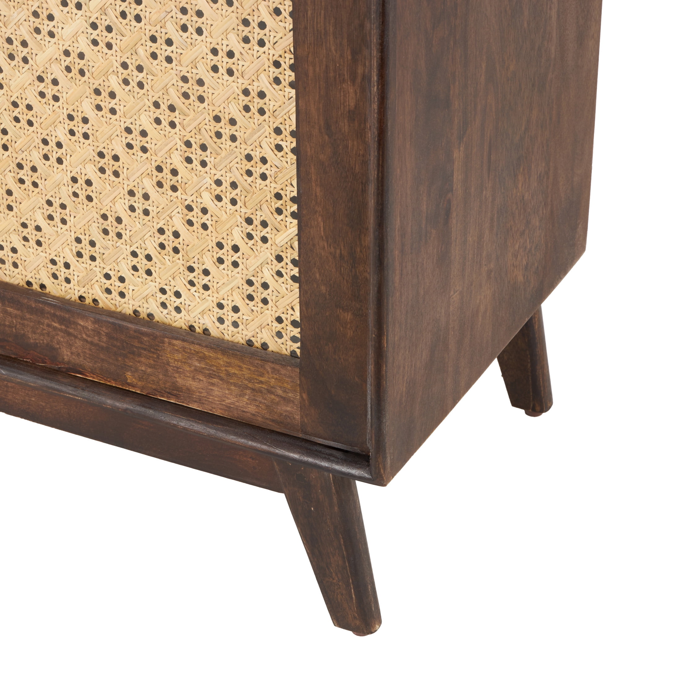 DecMode 35" x 30" Brown Mango Wood Handmade 2 Door Cabinet with Rattan Front and Black Knobs, 1-Piece