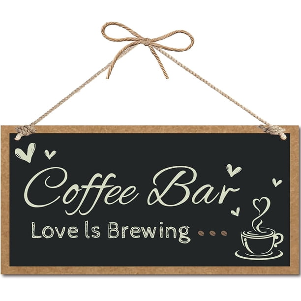Letrero colgante de madera para barra de café, letrero de madera para decoración de puerta de entrada, letrero rústico de madera negra para granja, placa colgante de pared decorativa con hilo de yute