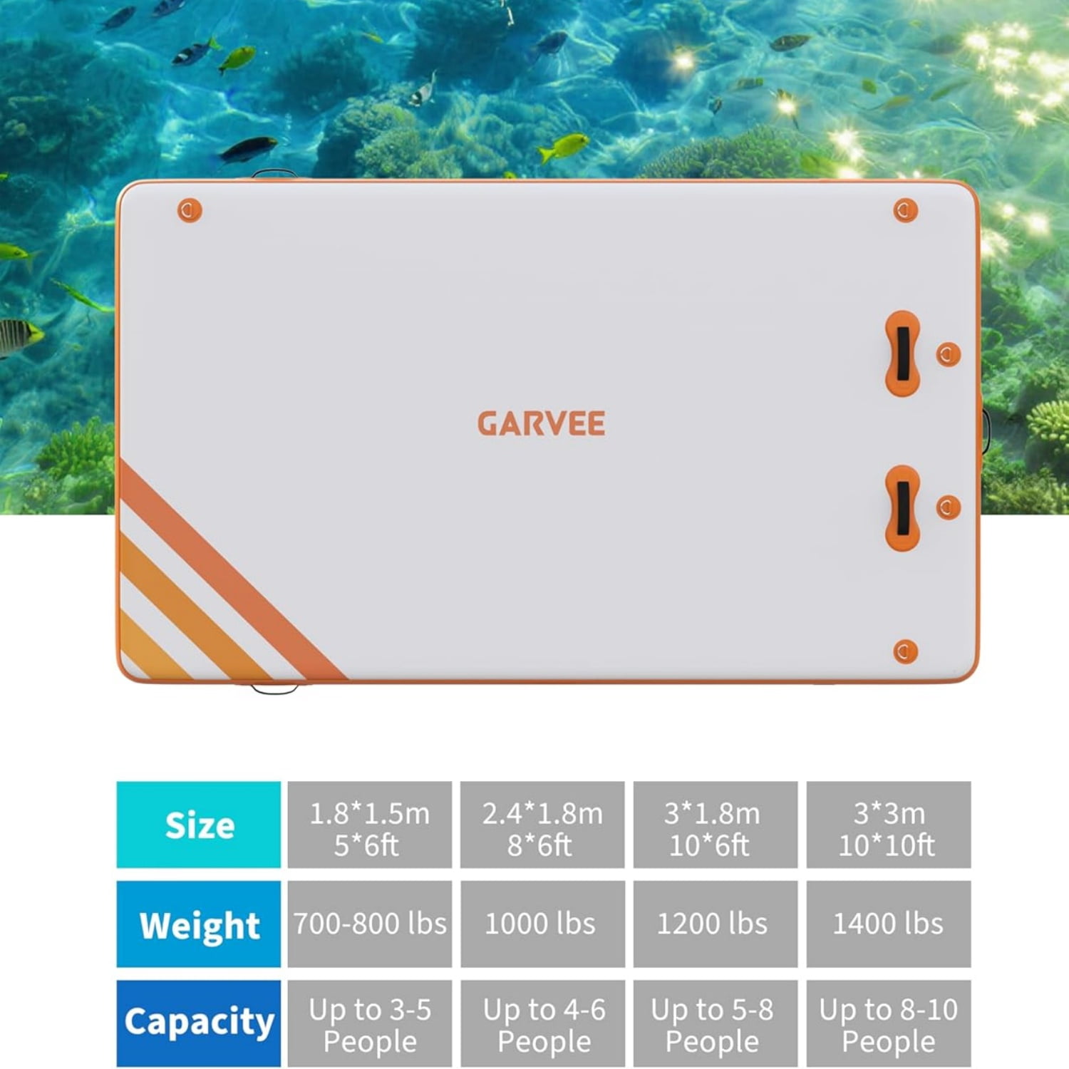 Garvee Inflatable Floating Dock 10 ft x 6 ft, 5.9 inch Thickness None-Slip PVC Surface, Orange & White