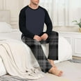 thumbnail image 4 of Fewfanhot Men's Casual Pajama Set Round Neck Long Sleeve Shirt & Drawstring Waist Plaid Pants for Cozy Home Wear, 4 of 7