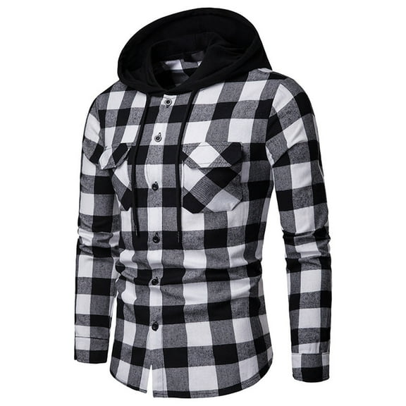 cllios Mens Flannel Shirts Casual Plaid Hoodies Fall Button Down Shirt Jacket Classic Fit Long Sleeve Lightweight Jacket