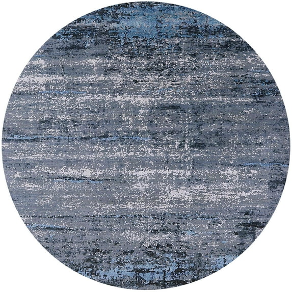 Ahgly Company Indoor Round Mid-Century Modern Columbia Blue Oriental Area Rugs, 3' Round