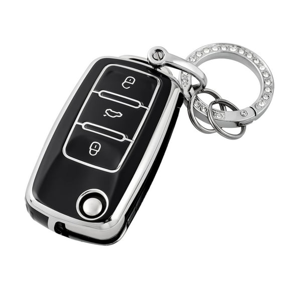 OFFCURVE Car Key Fob Cover TPU for VW - Full Protection, Keychain Included,Black Sliver