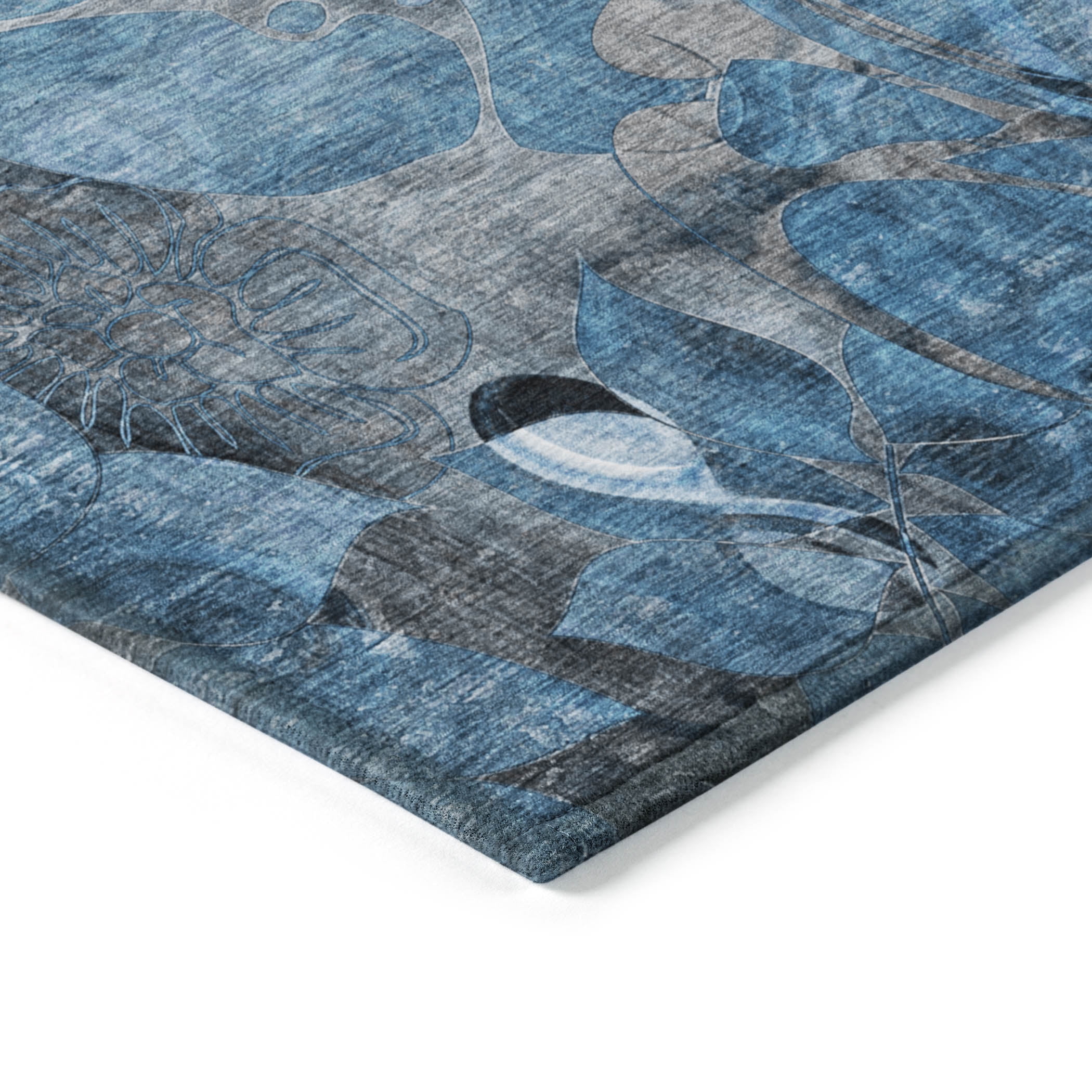 Addison Rugs Chantille Indoor/Outdoor Transitional Floral Blue Washable Rectangle Rug, 1'8" x 2'6"