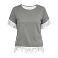 thumbnail image 6 of Women's Vintage Fringed Patchwork Round-Neck Short-Sleeve Blouse for Spring Summer, 6 of 8