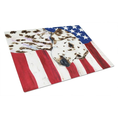 

Carolines Treasures SS4225LCB USA American Flag with Dalmatian Glass Cutting Board Large 12H x 16W multicolor