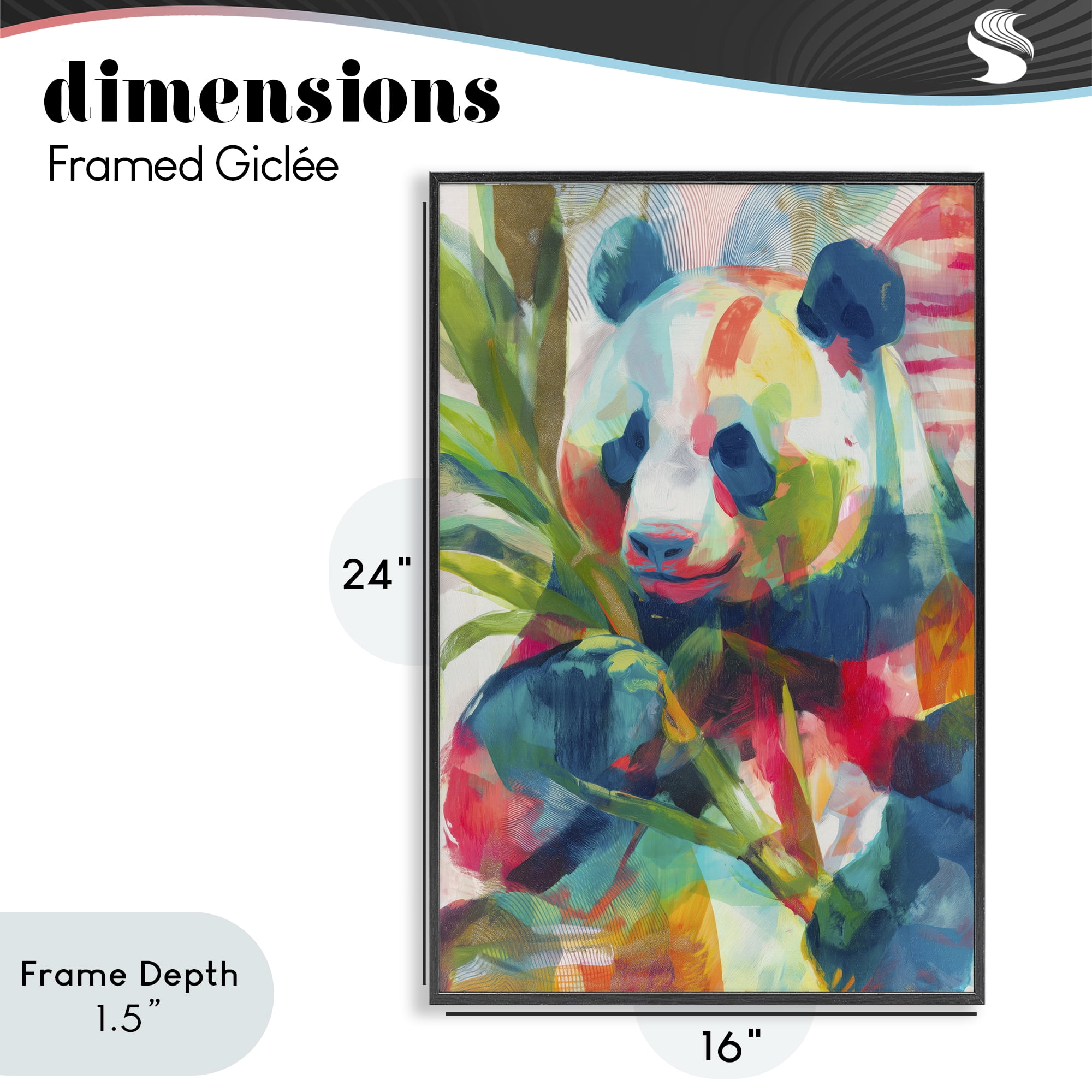 Stupell Industries Expressive Panda In Bloom Black Framed Giclee Art, design by Chromatic Storm Studio