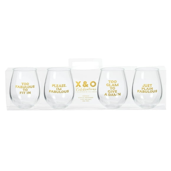 X&O Paper Goods QWGS4-20887 4 Pack Stemless Wine, Fabulous