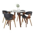 thumbnail image 4 of Folia-Symphony Mid-Century Modern Square Dining Set in Walnut Wood with Square Glass Tabletop and Black Faux Leather - 5 Piece, 4 of 6