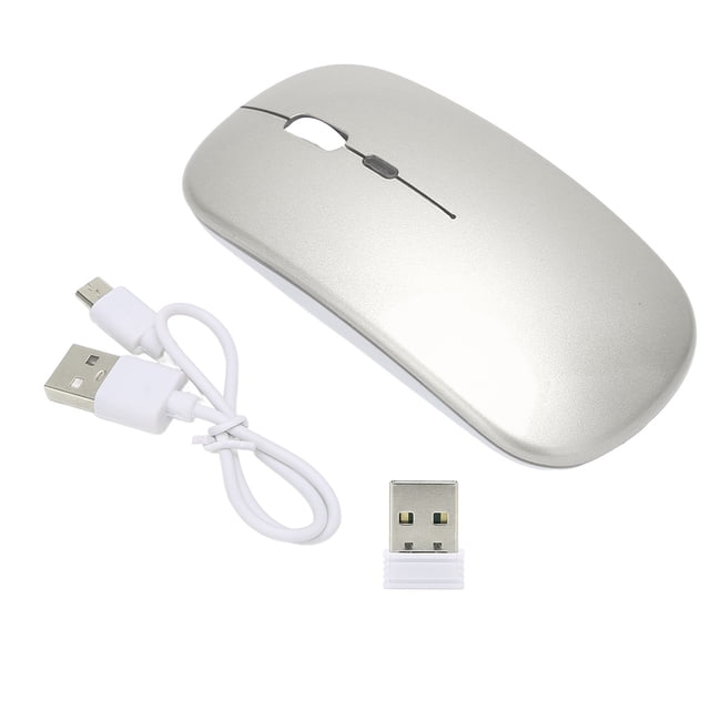 Ratón inalámbrico de 2,4G, ultrafino, recargable, silencioso, 1600DPI, retroiluminación en color, ratón para juegos con receptor de 2,4G para ordenador portátil, gris plateado