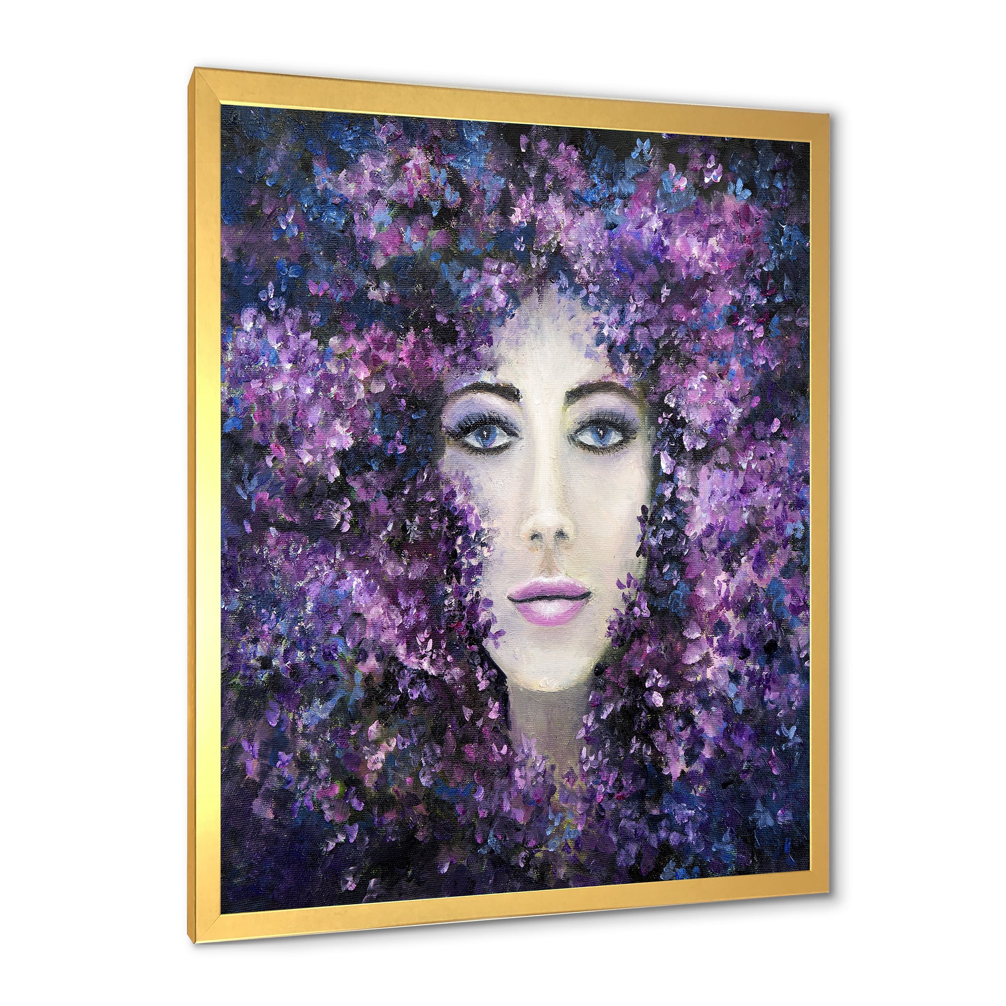 Designart 'Portrait of A Lady With Purple Lavender Flowers' Modern Framed Art Print