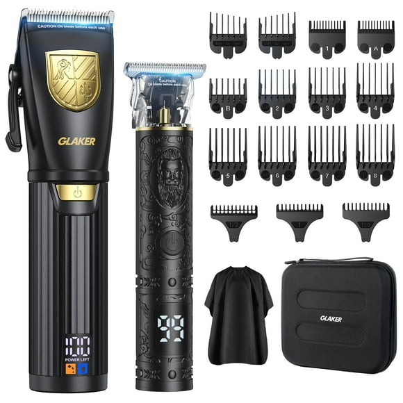 GLAKER Professional Hair Clippers for Men - Cordless Hair Clippers and Hair Trimmer Combo, Complete Barber Kit with 15 Fading Guards & Storage Bag for Hair Trimming & Beard Groomin