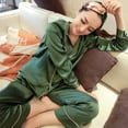 thumbnail image 2 of Womens Silk Satin Pajamas Pyjamas Set Long Sleeve Sleepwear Suit, 2 of 3
