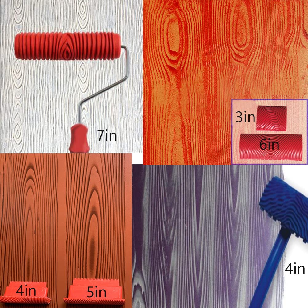 4X（Wood Grain Tool Set, 6Pcs 7 inch Graining Painting Tool Wood Texture  Paint Roller Wood Pattern Tools for Wall Room Art） 