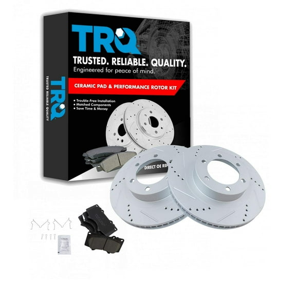 TRQ Front Performance Brake Pad & Rotor Kit Brake Pads Brake Rotors Set Ceramic Premium G-Coated Fits Select 2003-2009 Lexus GX470 Toyota 4Runner