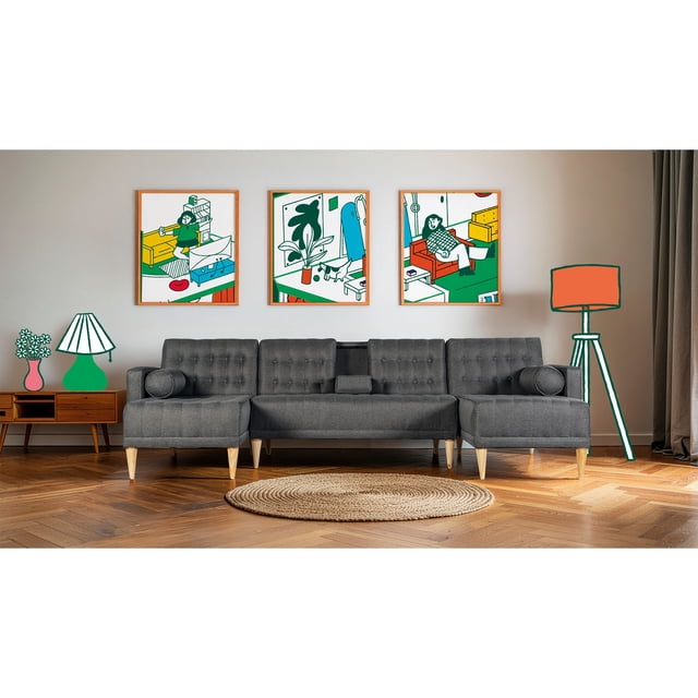 Sala Modular Doble Chaise Makora Brandon con Memory Foam y Respaldo Ajustable Lino Oxford