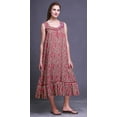 thumbnail image 3 of Bimba Robe de Nuit Mi-Mollet à Feuilles Roses pour Femmes, Coton Imprimé, Sans Manches, Maxi, Grande, 3 of 6