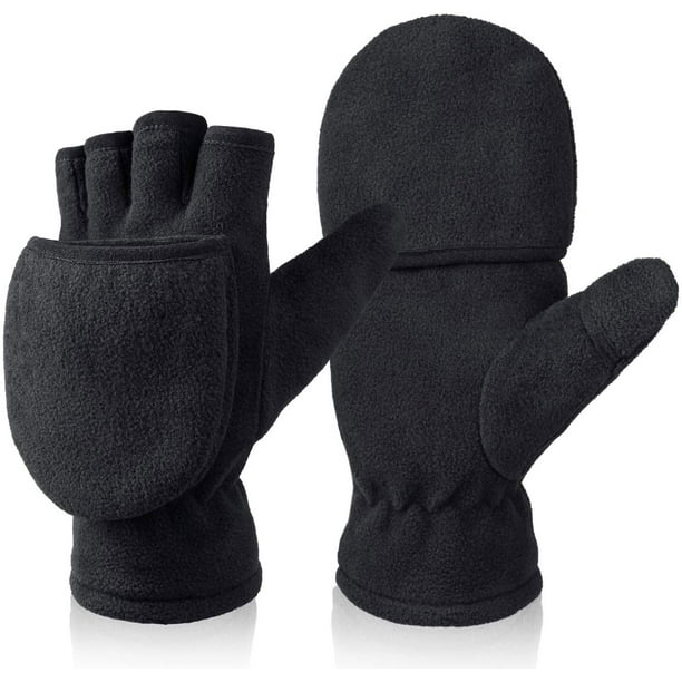 Bessteven Winter convertible Fingerless gloves Windproof Warm Thermal  Fleece for Men Women Fishing Jogging Hiking Photography - Black X Large 