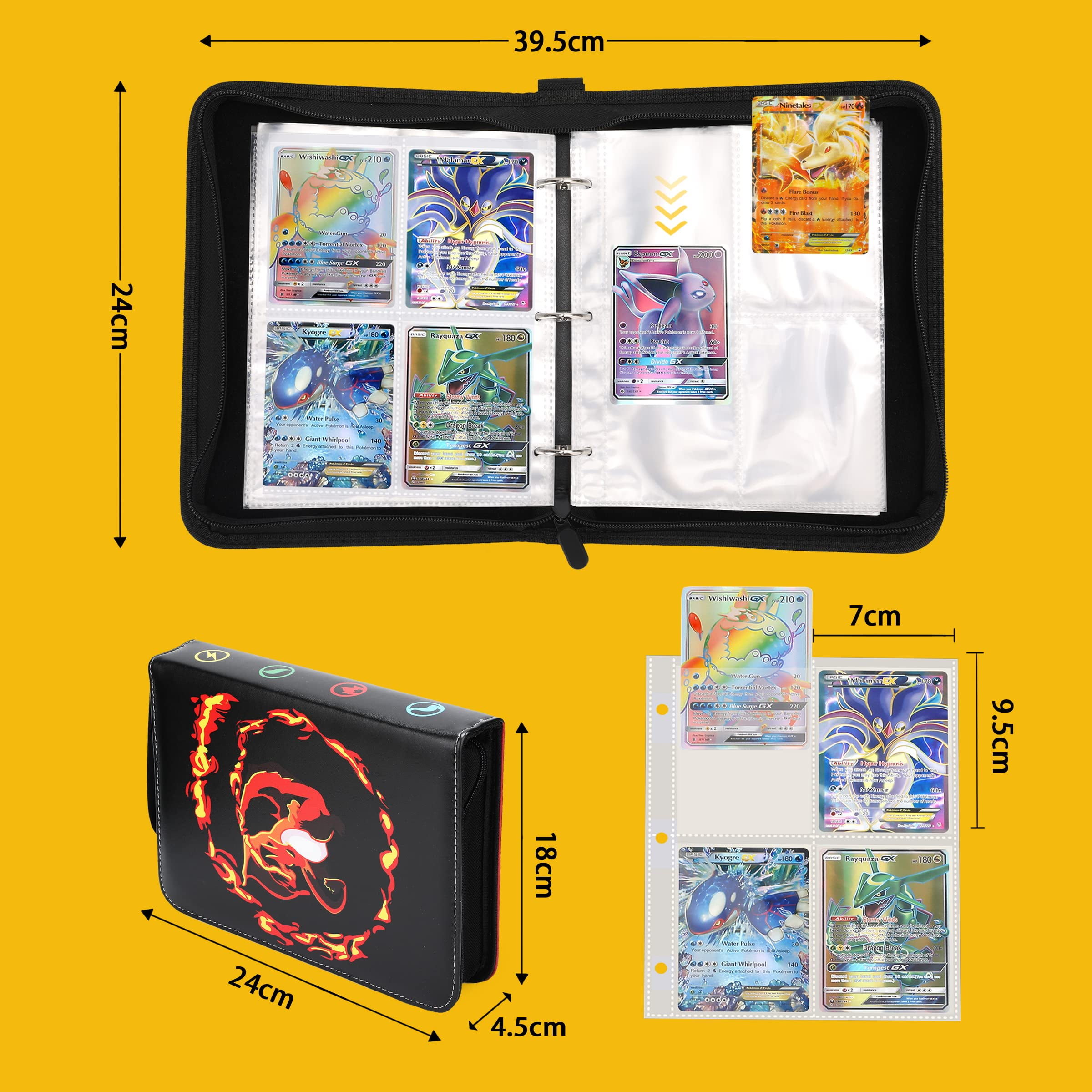 Trading Card Binder, 4-Pocket Album Book Holder for TCG Game, Fits 400 Cards