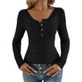 thumbnail image 2 of Bovemsi Y2K Long Sleeve T Shirt Lace Trimmed Open Collar Slim Fit Base Shirt Top for An Y2K Style, Black Summer Women's Long Sleeve T-Shirts, S, 2 of 9
