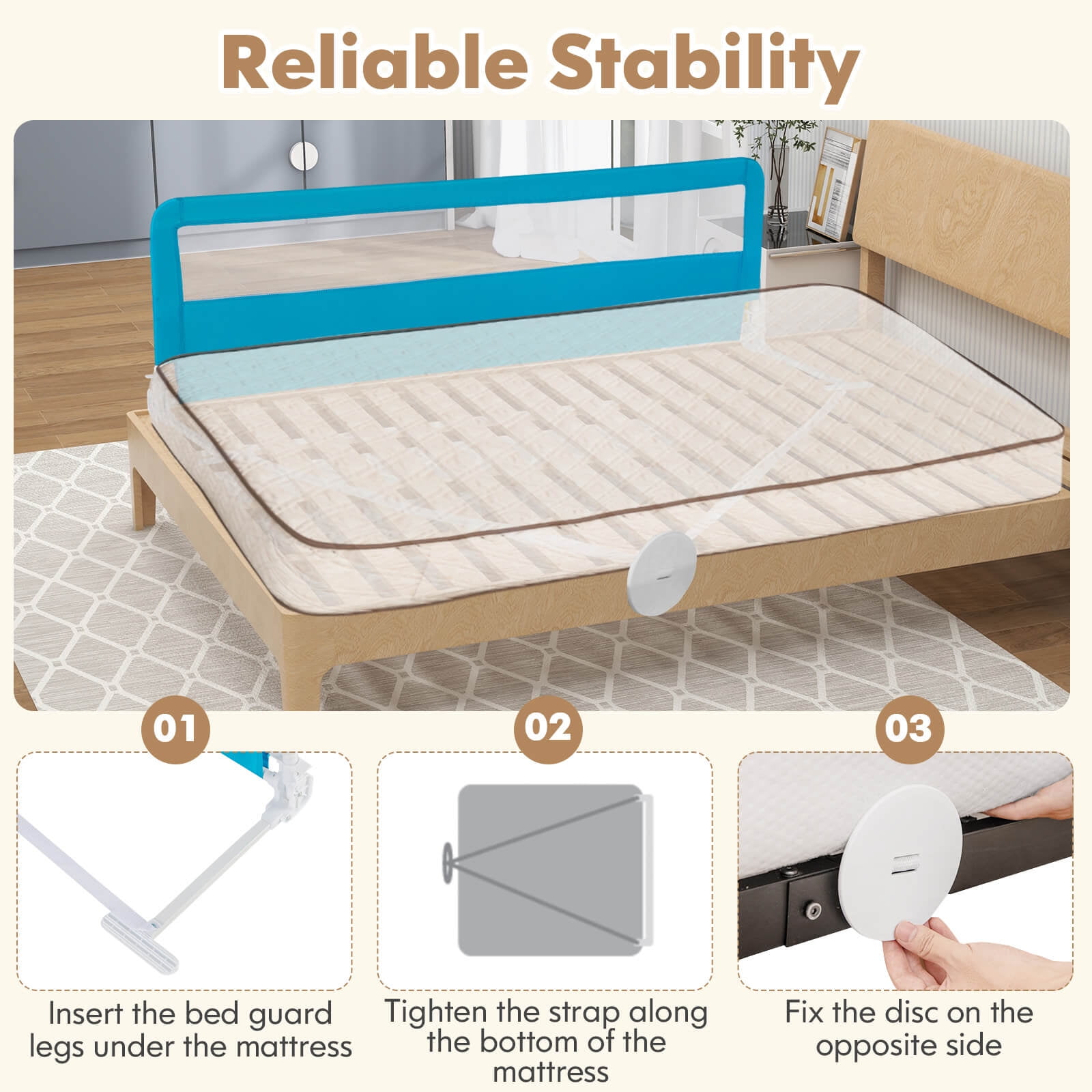 Infans 71" Foldable Baby Bed Rail Guard Toddlers Swing Down Safety Bedrail Blue