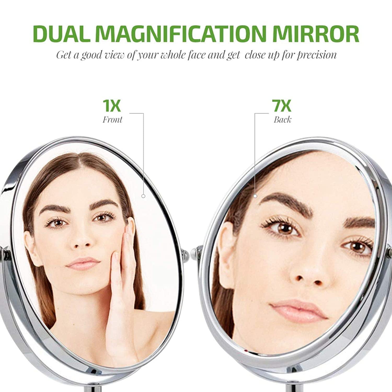 Ovente 7" Tabletop Round Makeup Mirror with Stand, 1X & 7X Magnifier, Polished Chrome MNLCT70CH1X7X