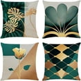 thumbnail image 1 of Juego de 4 fundas de cojín 45x45 de lino, funda de cojín decorativa, ginkgo dorado y verde, funda de cojín decorativa de estilo rústico, funda de cojín natural, funda de cojín para sofá, funda de, 1 of 7