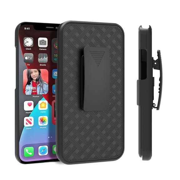 Allytech iPhone 14 Plus 6.7" Case with Belt Clip Holster, Heavy Duty Military Grade Drop Protective Case with 360° Rotating Stand (No Screen Protector) - Black