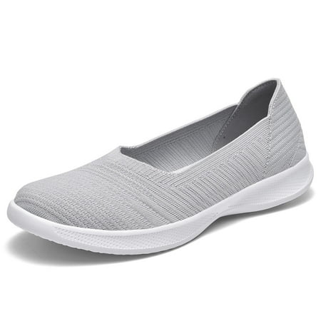 

Konhill Women s Shoes Casual Loafers Slip on Flat Ballet Comfortable Breathable Shoes Light Gray US7.5