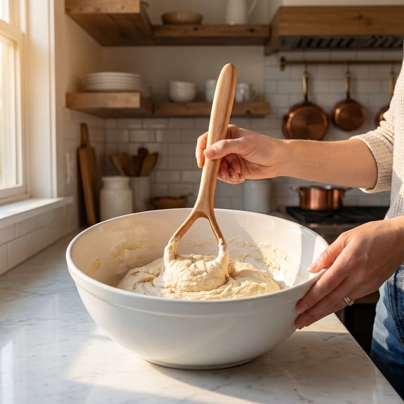 Baking Dough Whisk, 13-Inch Traditional Wooden Mixer - Perfect for Kneading Sourdough, Pizza Dough, Pastry & Batter - Effortless Handmade Bread Tool