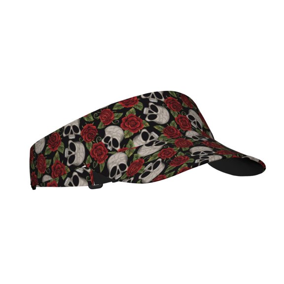 Balery Red Rose Skull Sport Wear Athletic Visor Sun Sports Visor Hat Visor Adjustable Cap for Women and Men (One Size)