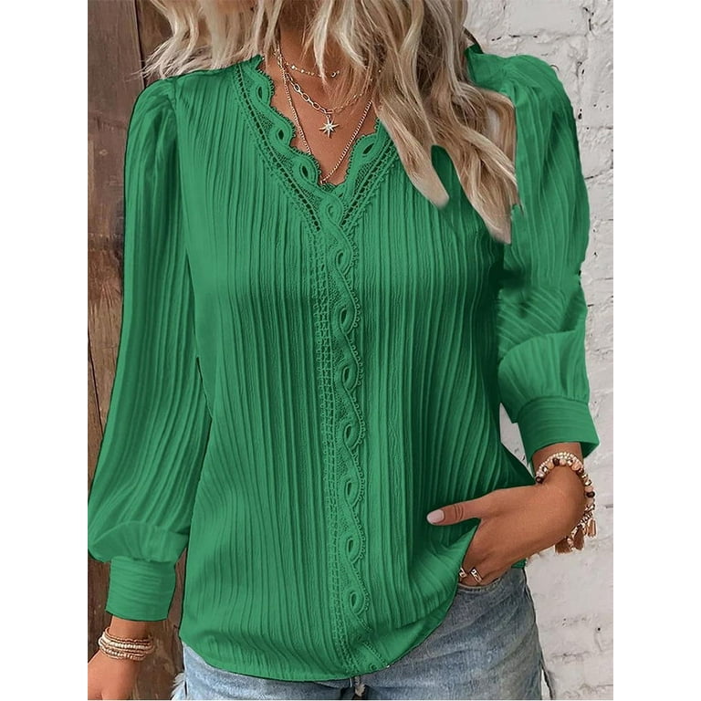 Women's Lace Stitching Shirt Loose Stitching V-neck Long Sleeve Pullover Chiffon Shirt Fall Top Simple Elegant Street Blouse Women's Lace Stitching Shirt Loose Stitching V-neck Long Sleeve Pullover Chiffon Shirt Fall Top Simple Elegant Street Blouse