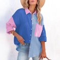 thumbnail image 3 of Summer Savings Clearance 2022! SuoKom Blouses for Women Casual Button-Down Shirts Long Sleeve Roll Up Collar Color Block Long Shirts with Pocket Summer Fall Womens Basic Tunic Tops Blouses Tees, 3 of 5