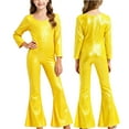 thumbnail image 2 of MKOSPLRT Kids Sparkly Jumpsuit Girls Glittle Metallic Romper Long Sleeve Flare Leg Jumpsuit Hippie Disco Outfit 2-17 Years, 2 of 6
