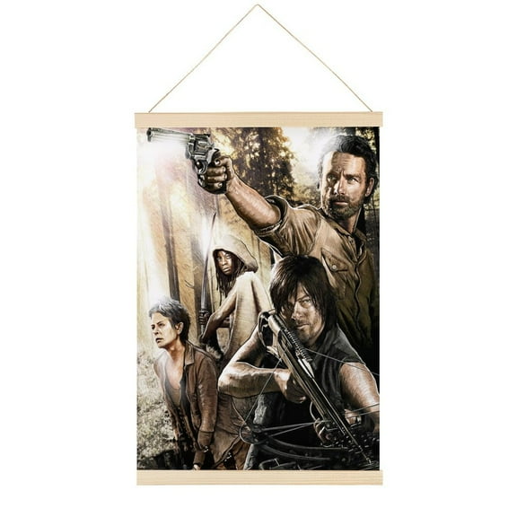 Walking Dead Poster Wall Fabric Decor Hanging Paintings Wood Frame Magnetic Kit Holder Print Picture for Living Room Bedroom 16x24in