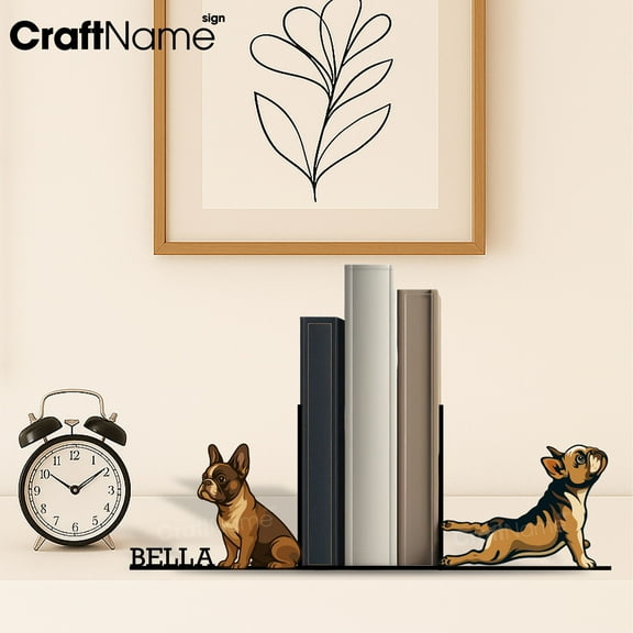 Craftnamesign Custom French Bulldog Metal Bookend, Book Nook for Reading Corner Decor, Bookish Gift