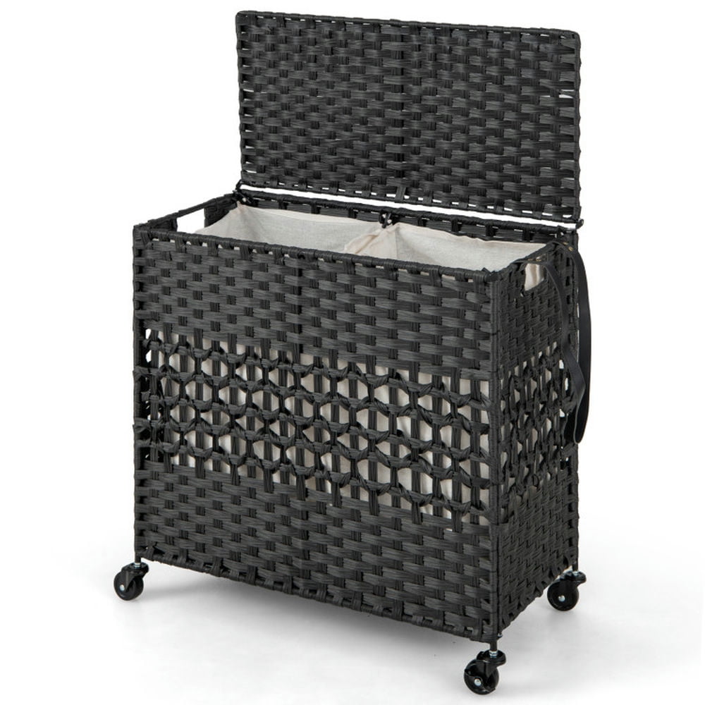 GVN 110L 2-Section Laundry Hamper with 2 Removable and Washable Liner Bags-Black, Clothes Hampers for Laundry for Bedroom, Bathroom, Dorm, Laundry Room GVN 110L 2-Section Laundry Hamper with 2 Removable and Washable Liner Bags-Black, Clothes Hampers for Laundry for Bedroom, Bathroom, Dorm, Laundry Room