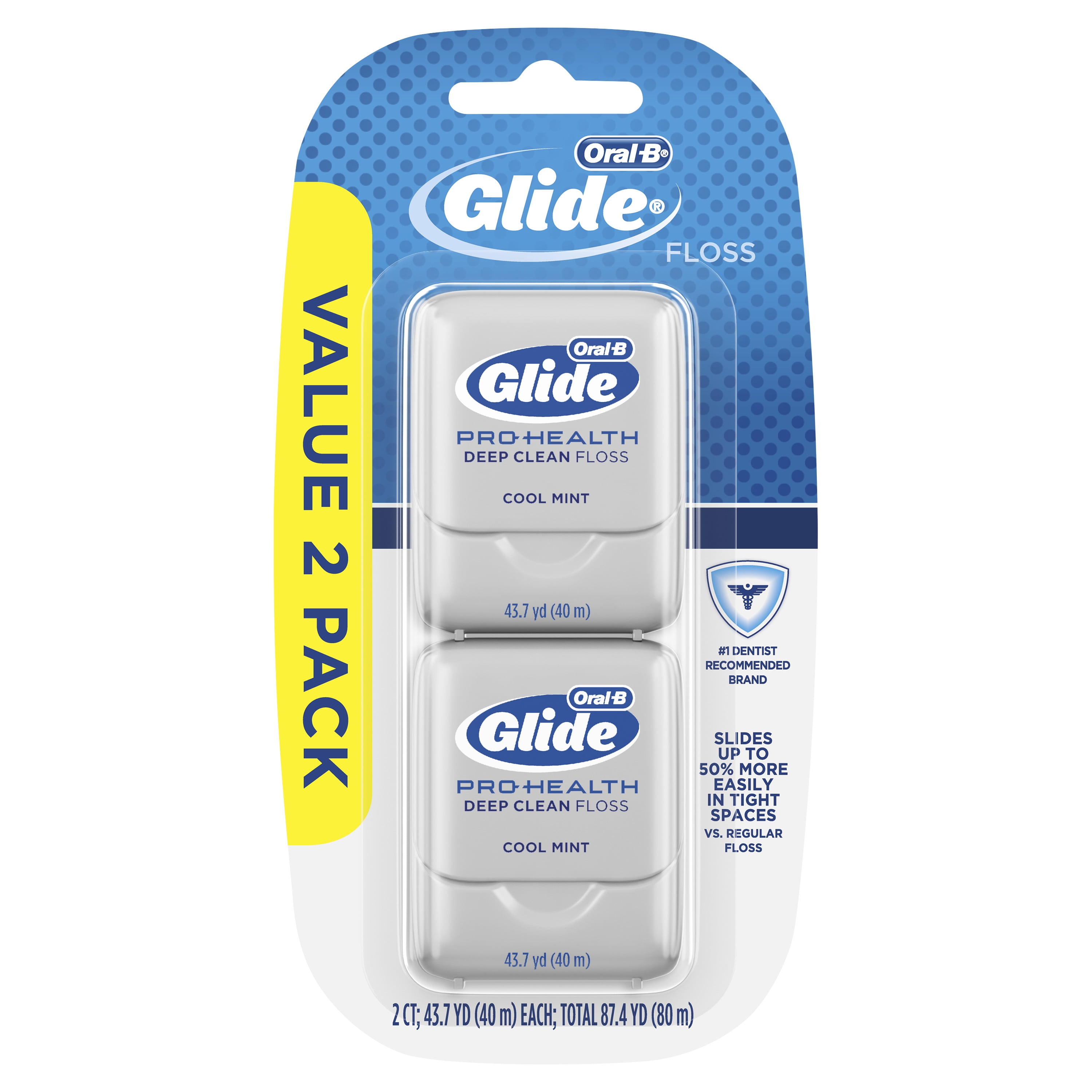 OralB Glide ProHealth Deep Clean Dental Floss, Cool Mint, 40m, 2 pk