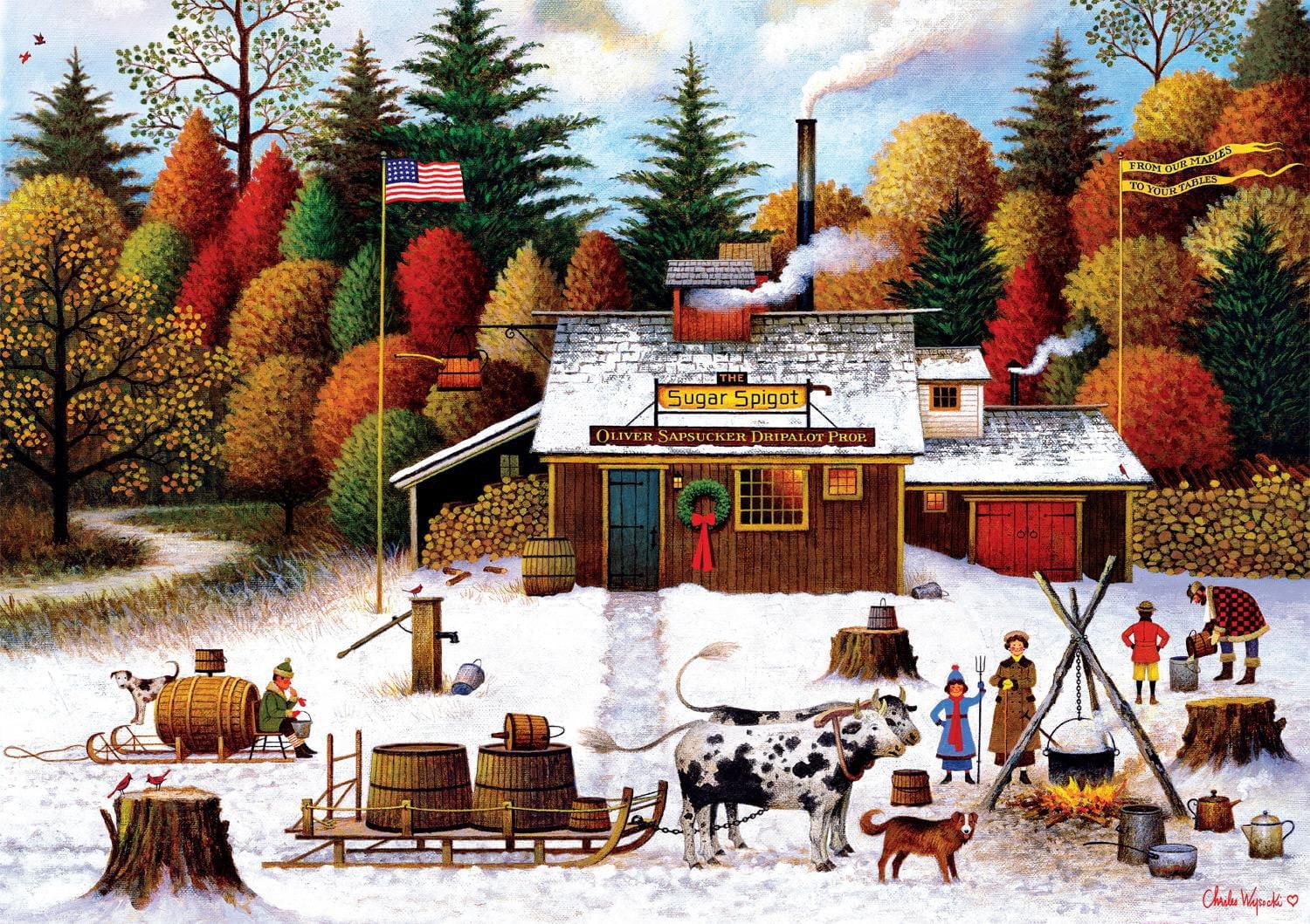 Buffalo Games - Charles Wysocki - Vermont Maple Tree Tappers - 300 Piece Jigsaw Puzzle